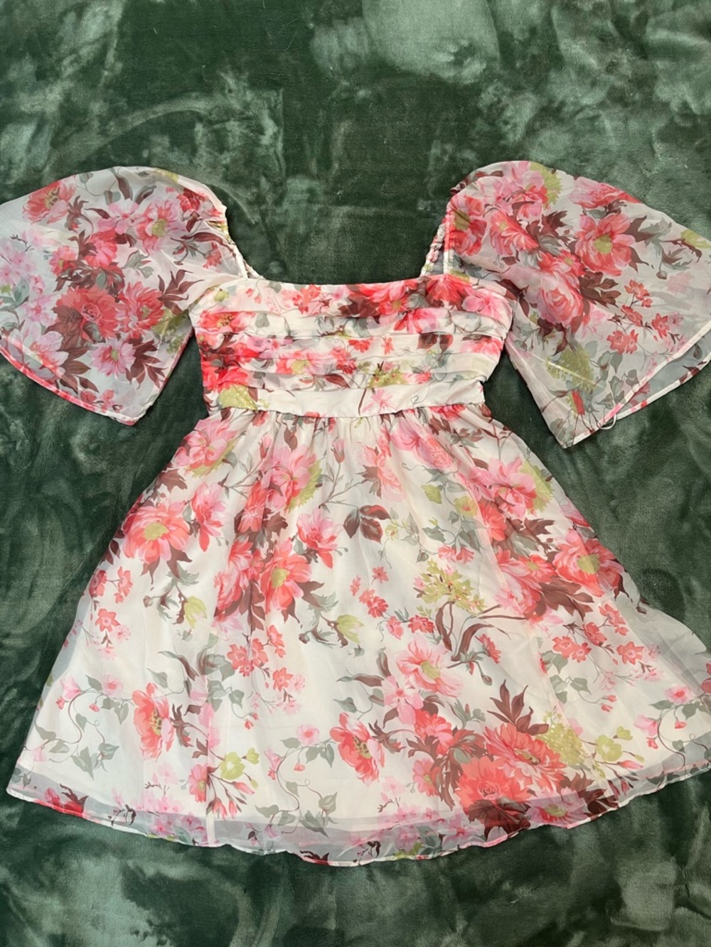 Abercrombie & Fitch Pink and White Floral Puff-Sleeve Dress
